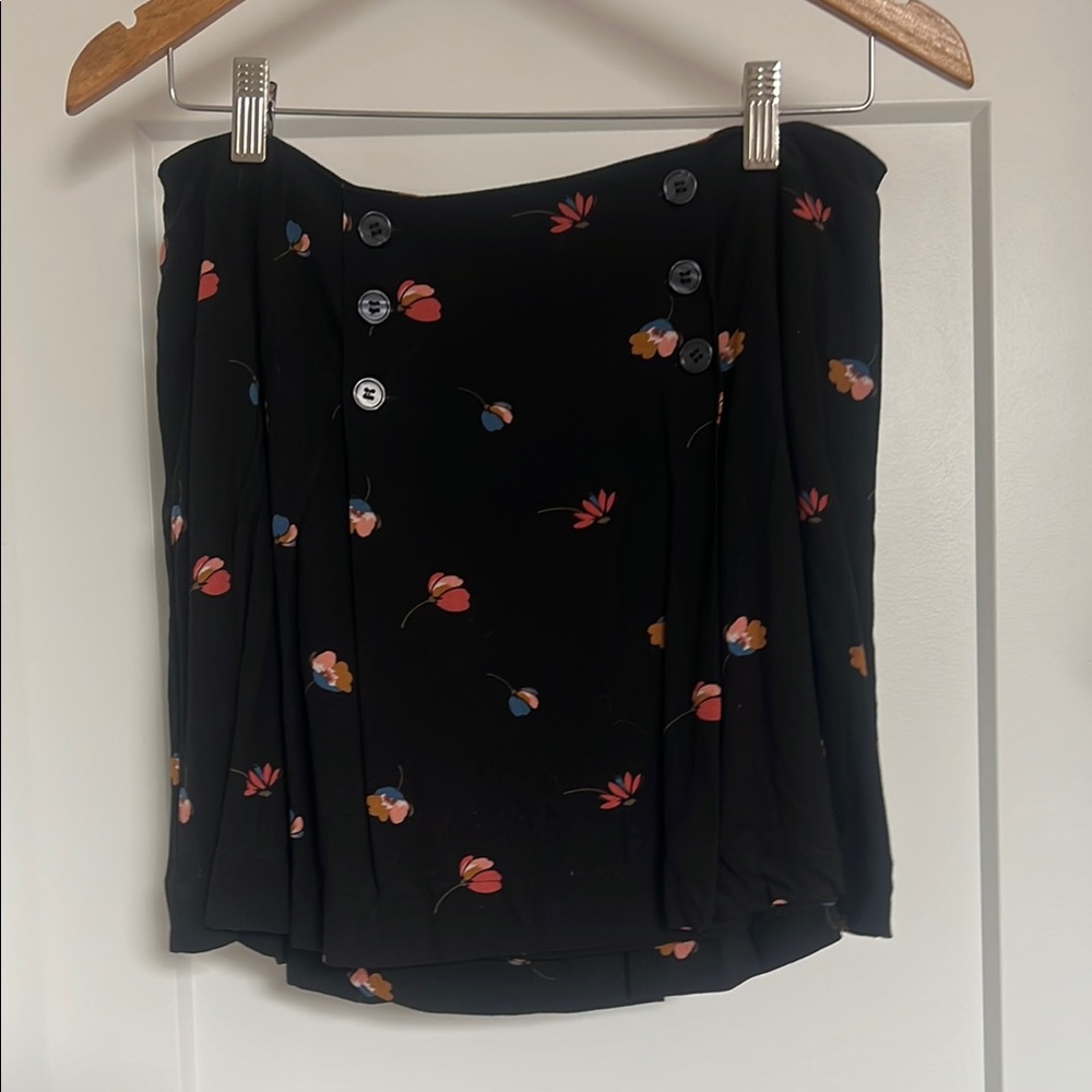 Floral Vintage Free People Button-Front Black Skirt